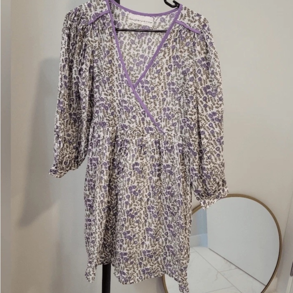 Daughters of India Floral Purple Wrap Dress